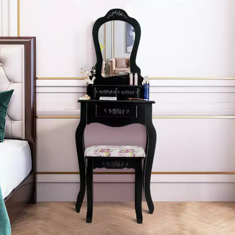 Costway Coiffeuse en bois avec tabouret et tiroirs pour bijoux - Noir