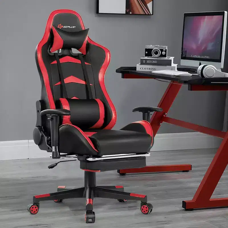 Costway Chaise de bureau gamer inclinable et pivotante avec repose-pieds de massage