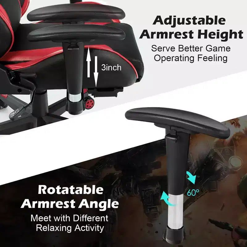 Costway Chaise de bureau gamer inclinable et pivotante avec repose-pieds de massage