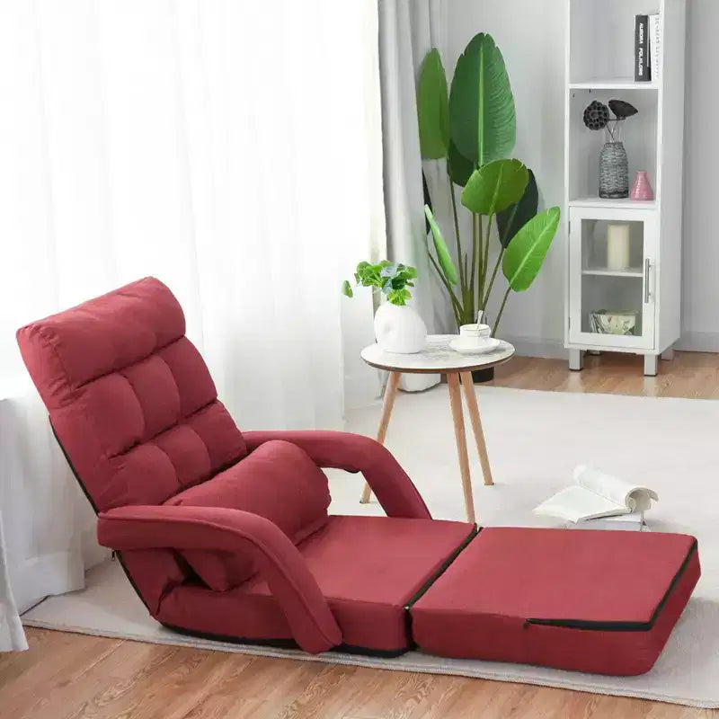 Costway Fauteuil inclinable pliant une place avec oreiller, 5 positions réglables pour le dossier, chaise longue de loisirs bleu/rouge/blanc