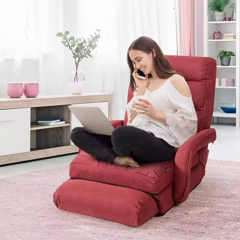 Costway Fauteuil inclinable pliant une place avec oreiller, 5 positions réglables pour le dossier, chaise longue de loisirs bleu/rouge/blanc