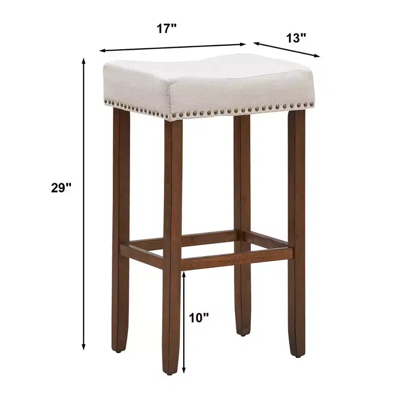 Costway Lot de 4 tabourets de bar à selles avec clous décoratifs Hauteur 74 cm avec assise en tissu et pieds en bois Gris/Beige