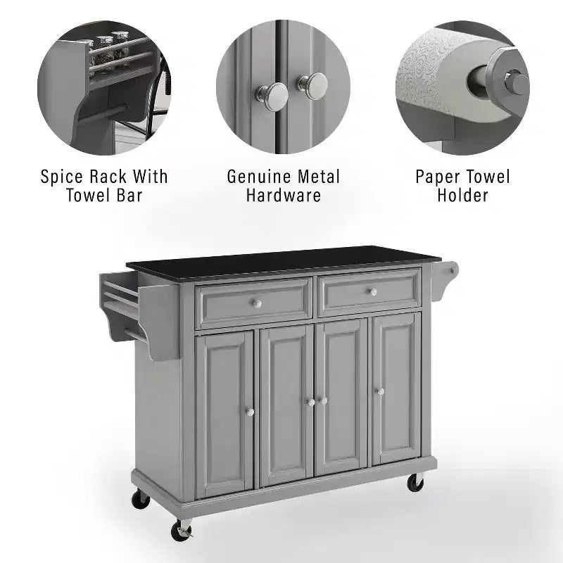 Chariot de cuisine Crosley de 52 po avec dessus en granit – Pleine grandeur