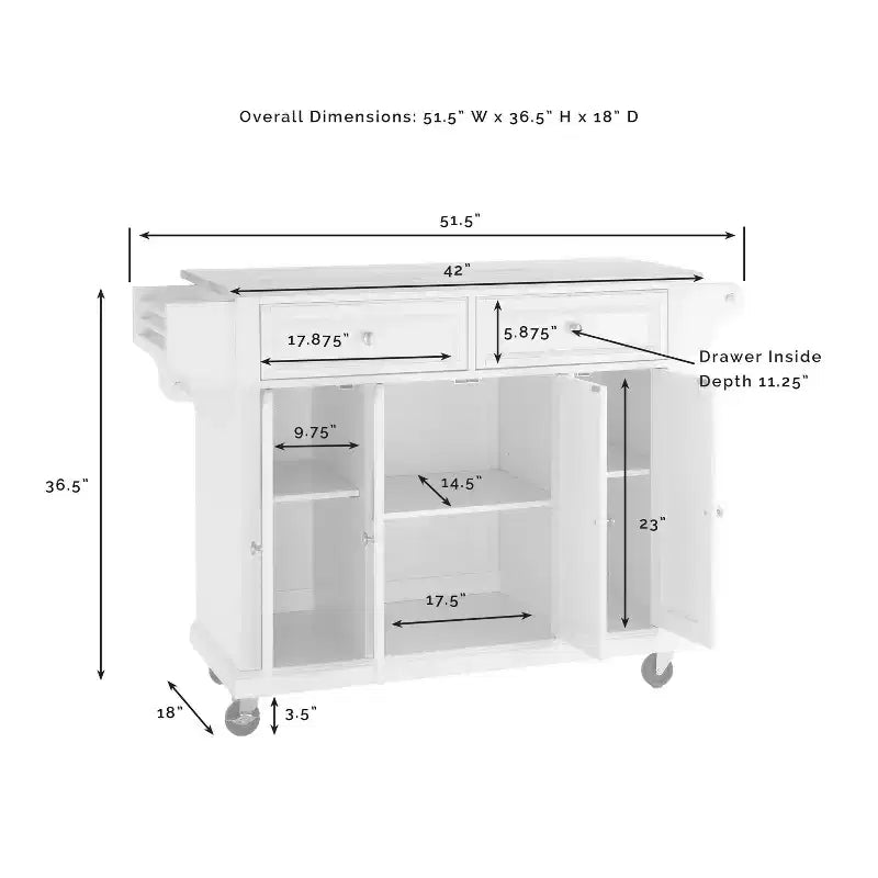 Chariot de cuisine Crosley de 52 po avec dessus en granit – Pleine grandeur