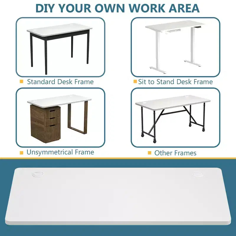 Costway Plateau de table universel monobloc 48'' pour châssis de bureau standard et assis-debout