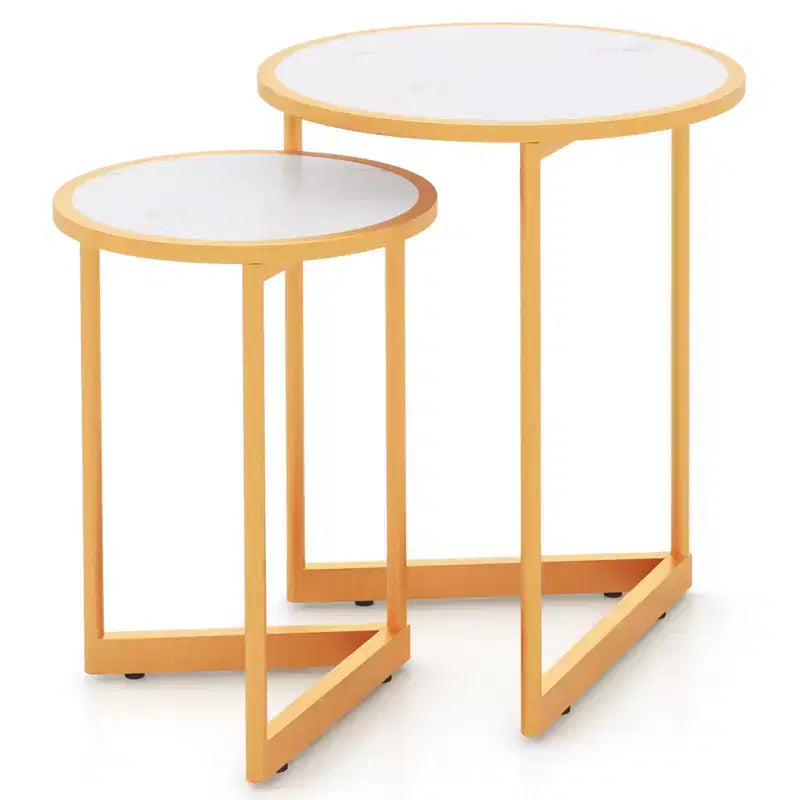 Lot de 2 tables basses gigognes rondes Costway, tables d'appoint modernes peu encombrantes avec base en V