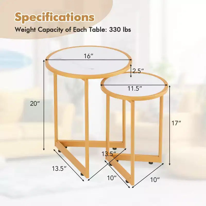 Lot de 2 tables basses gigognes rondes Costway, tables d'appoint modernes peu encombrantes avec base en V
