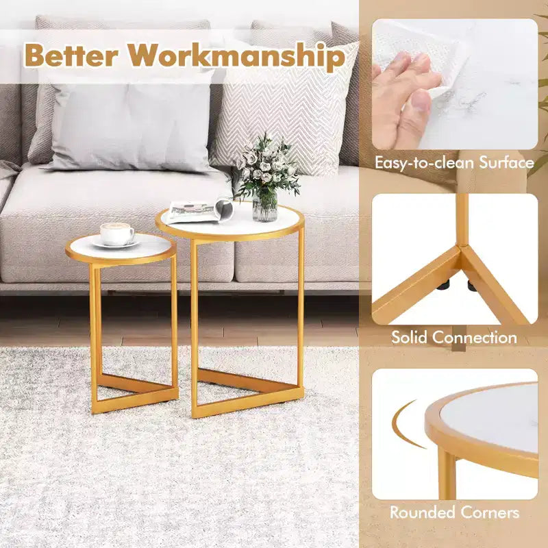 Lot de 2 tables basses gigognes rondes Costway, tables d'appoint modernes peu encombrantes avec base en V