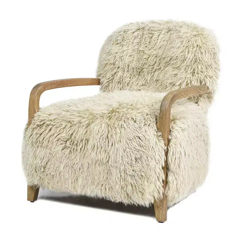 Enchante 28.5 Mongolian Sheepskin Accent Arm Chair, Taupe Beige Genuine Fur