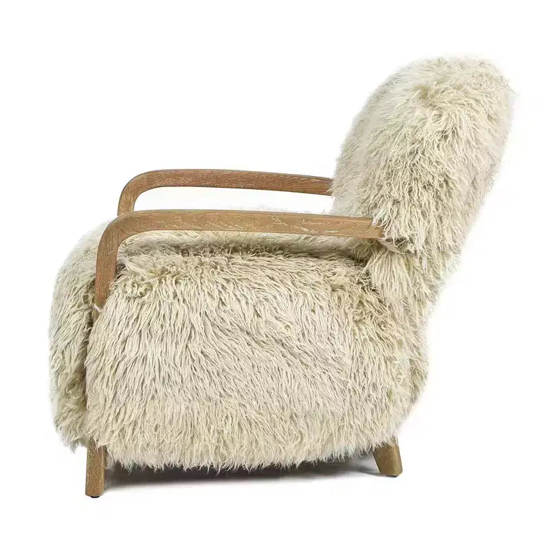 Fauteuil d'appoint en peau de mouton de Mongolie Enchante 28.5, fourrure véritable beige taupe