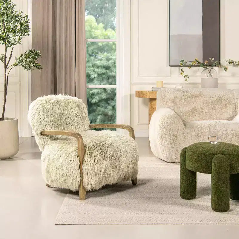 Fauteuil d'appoint en peau de mouton de Mongolie Enchante 28.5, fourrure véritable beige taupe