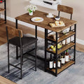 Kitchen Table Set, Dining Table and 2 Upholstered Bar Chairs with 3 Large Storage Shelf, Wooden Table Set for Small Spaces, Apartment, Home