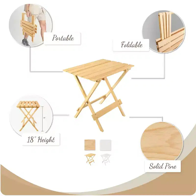 Lot de 2 tables d'appoint pliantes portables en bois massif - Flora Home