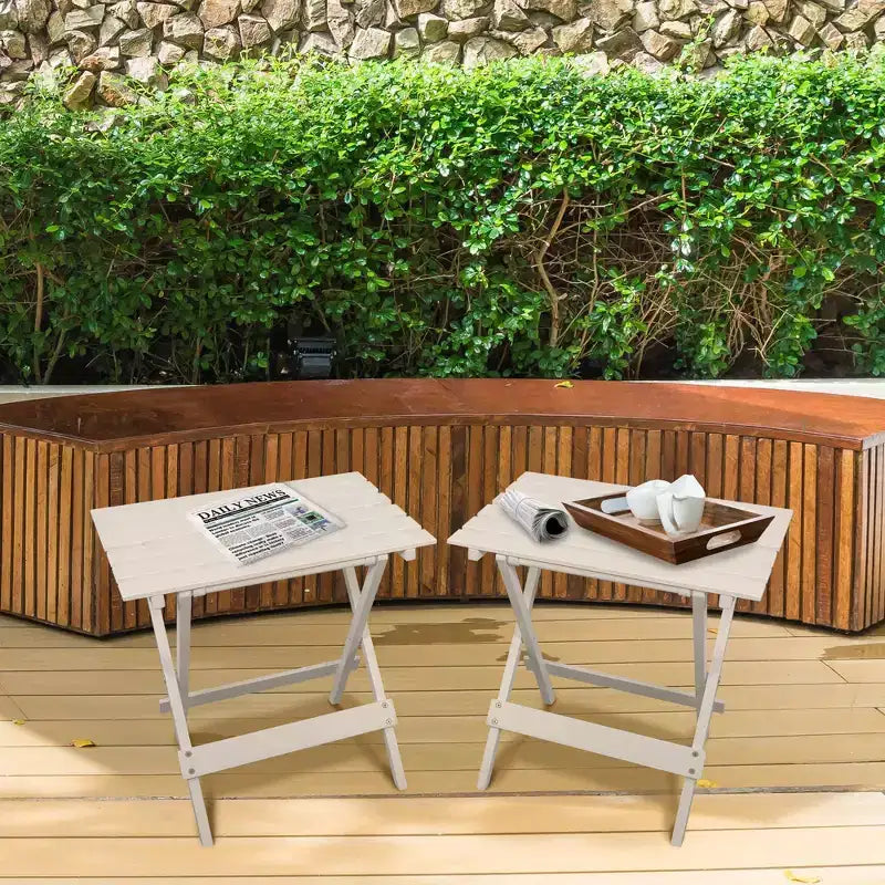 Lot de 2 tables d'appoint pliantes portables en bois massif - Flora Home