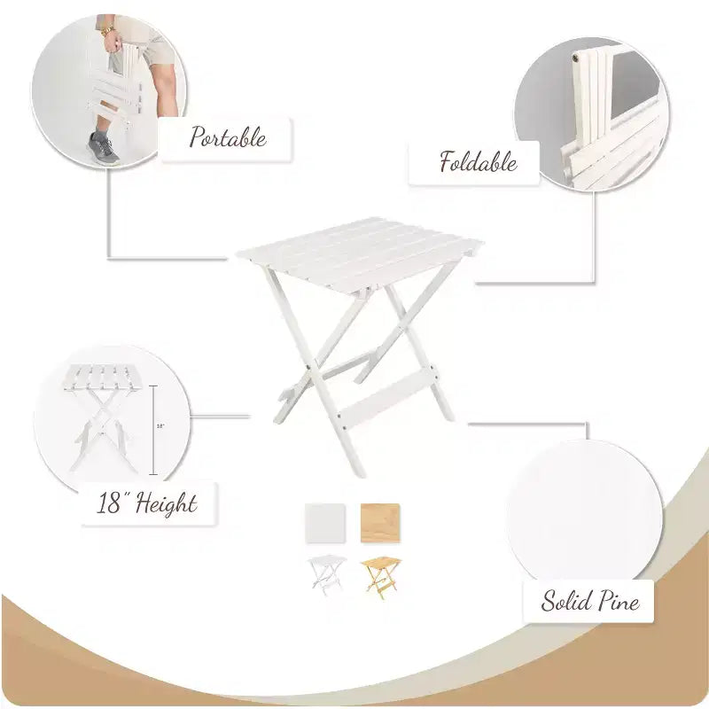 Lot de 2 tables d'appoint pliantes portables en bois massif - Flora Home