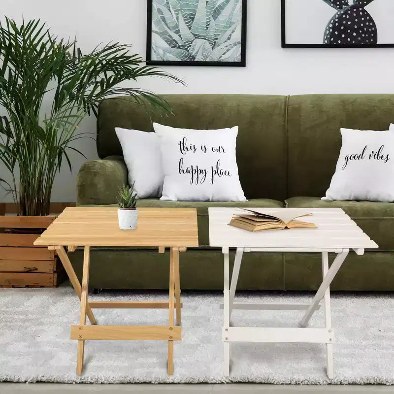 Lot de 2 tables d'appoint pliantes portables en bois massif - Flora Home