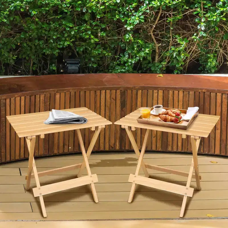 Lot de 2 tables d'appoint pliantes portables en bois massif - Flora Home