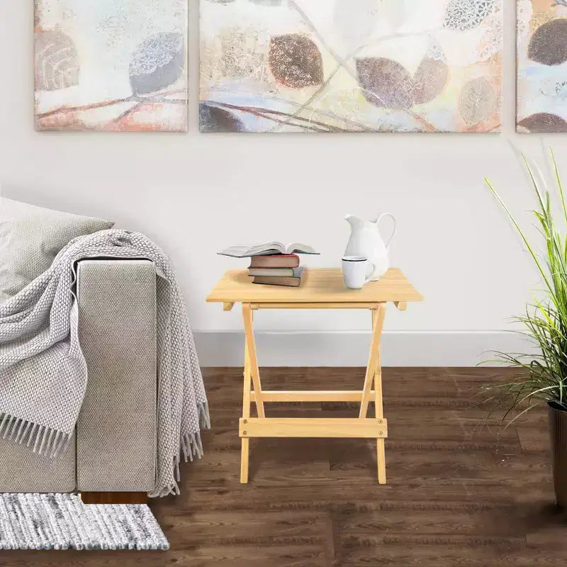 Lot de 2 tables d'appoint pliantes portables en bois massif - Flora Home