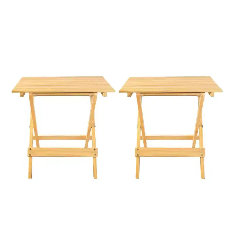 2pc Solid Wood Portable Folding Side Table Set - Flora Home