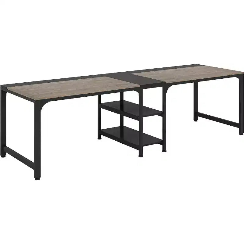 Tribesigns 90.6 Double Desk with Storage Shelf, Two Person Computer Desk for Home Office