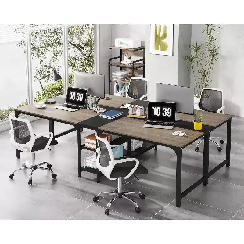 Tribesigns Bureau Double 230 cm avec Étagère de Rangement, Bureau d'Ordinateur Deux Personnes pour Bureau à Domicile
