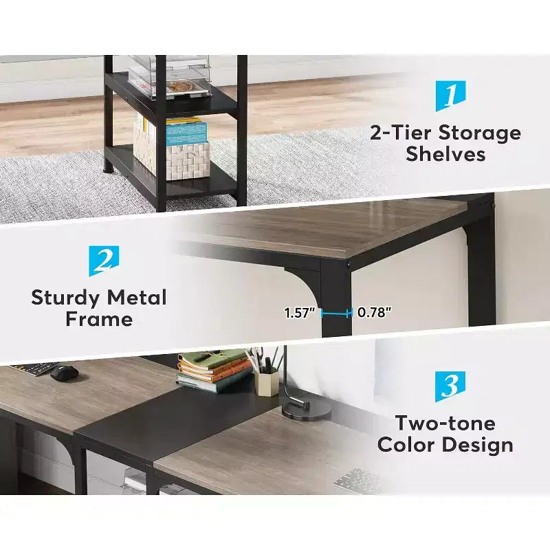 Tribesigns Bureau Double 230 cm avec Étagère de Rangement, Bureau d'Ordinateur Deux Personnes pour Bureau à Domicile