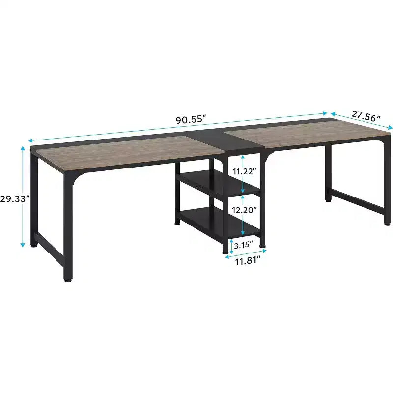 Tribesigns Bureau Double 230 cm avec Étagère de Rangement, Bureau d'Ordinateur Deux Personnes pour Bureau à Domicile