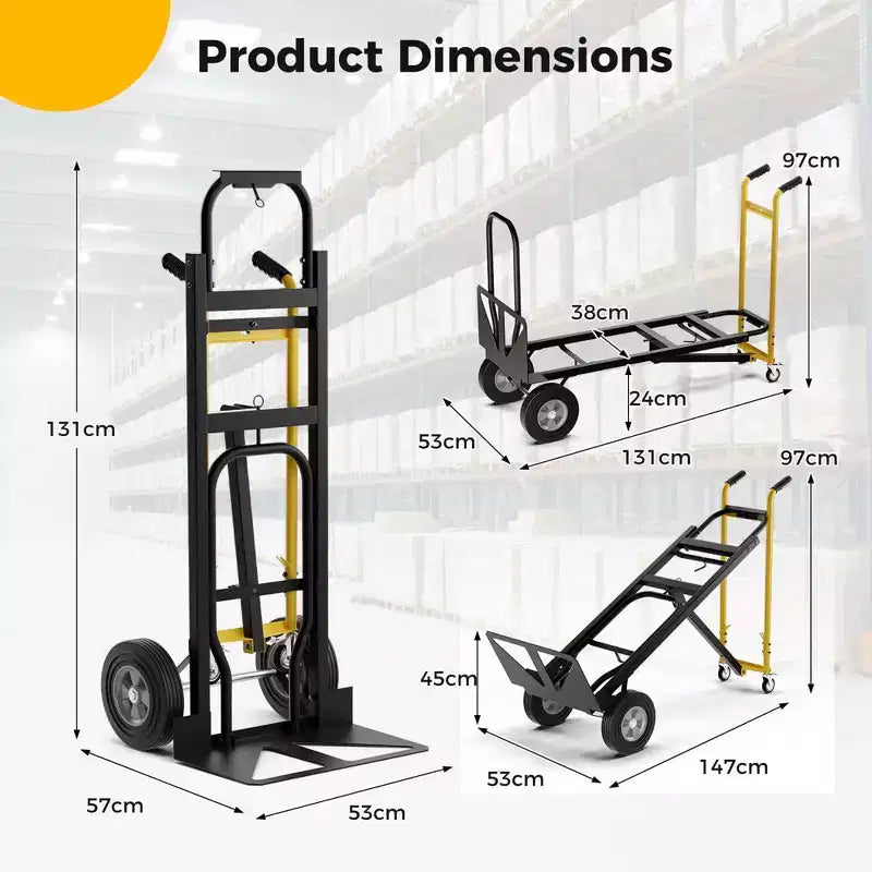 Diable convertible 3-en-1 Costway avec 4 roues en caoutchouc, capacité de charge maximale de 450 kg