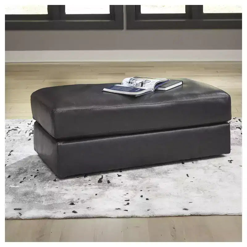Signature Design by Ashley Contemporary Amiata Leather Ottoman, Onyx
