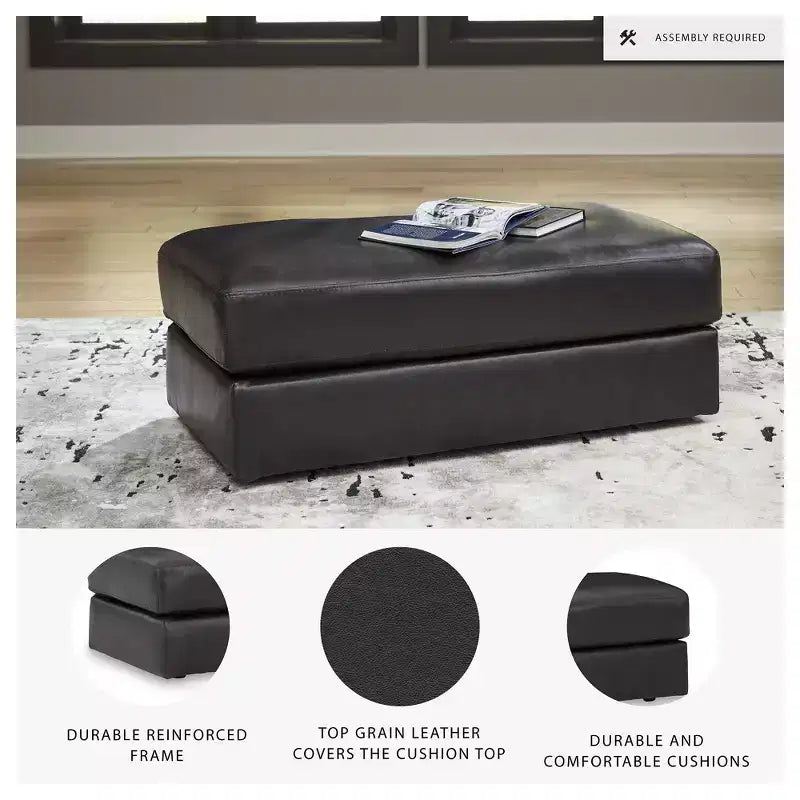 Pouffe en cuir contemporain Amiata Onyx par Signature Design by Ashley