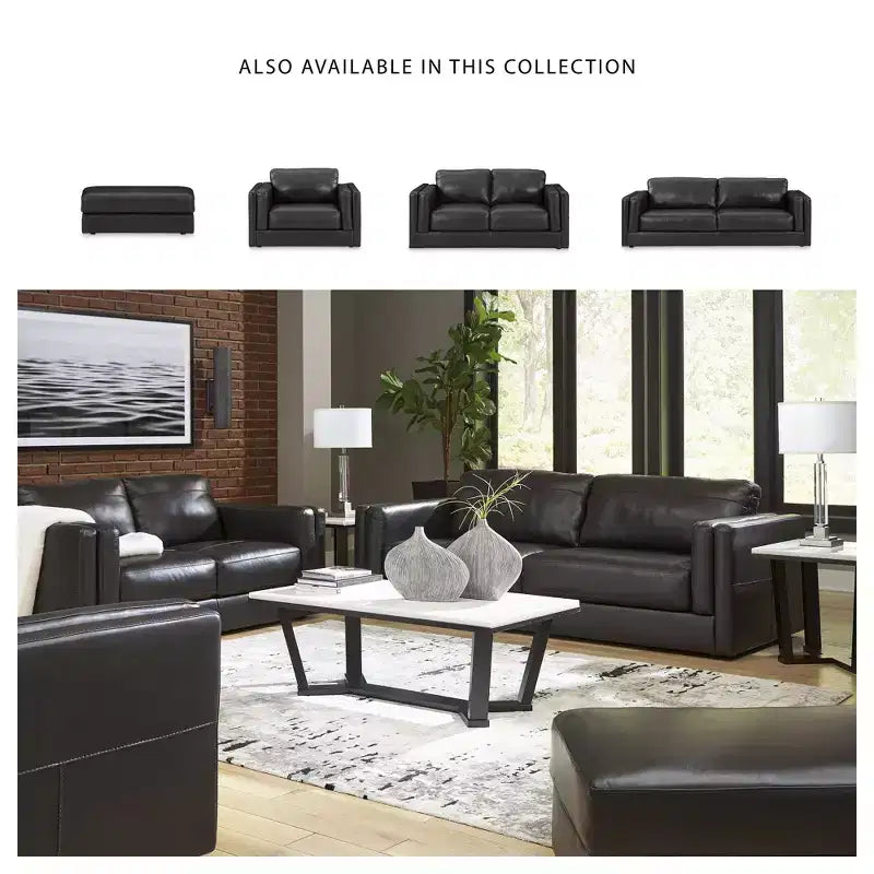 Pouffe en cuir contemporain Amiata Onyx par Signature Design by Ashley