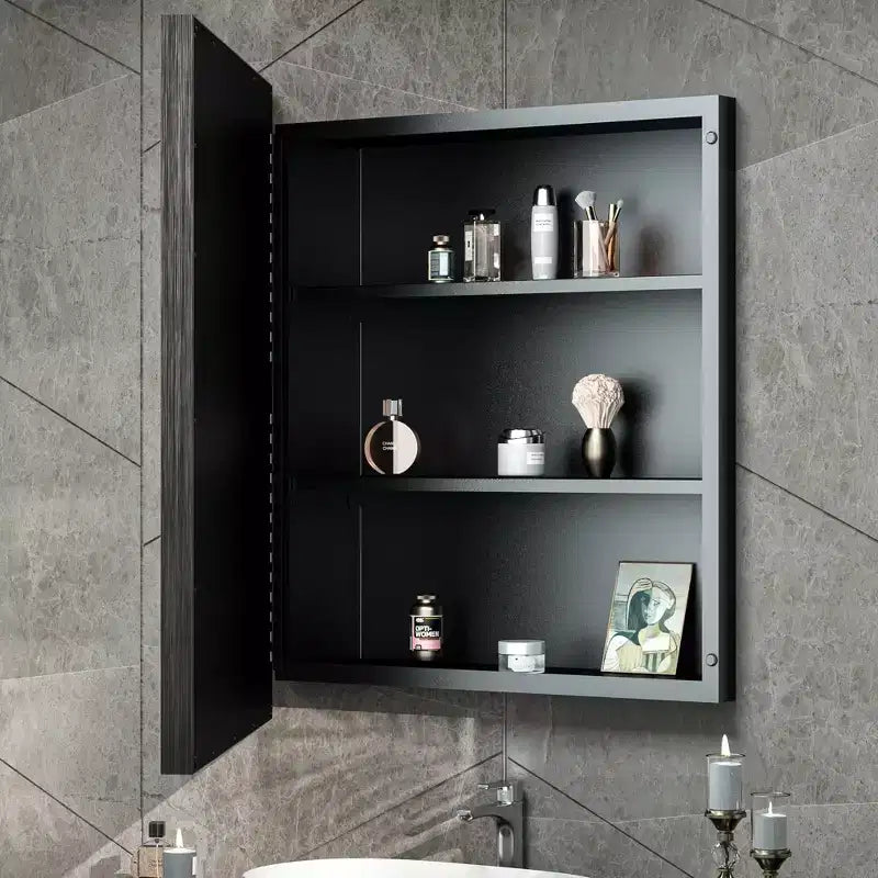 Keonjinn 26 po L x 30 po H Armoire de toilette rectangulaire encastrée/en saillie à cadre métallique noir avec miroir, noire