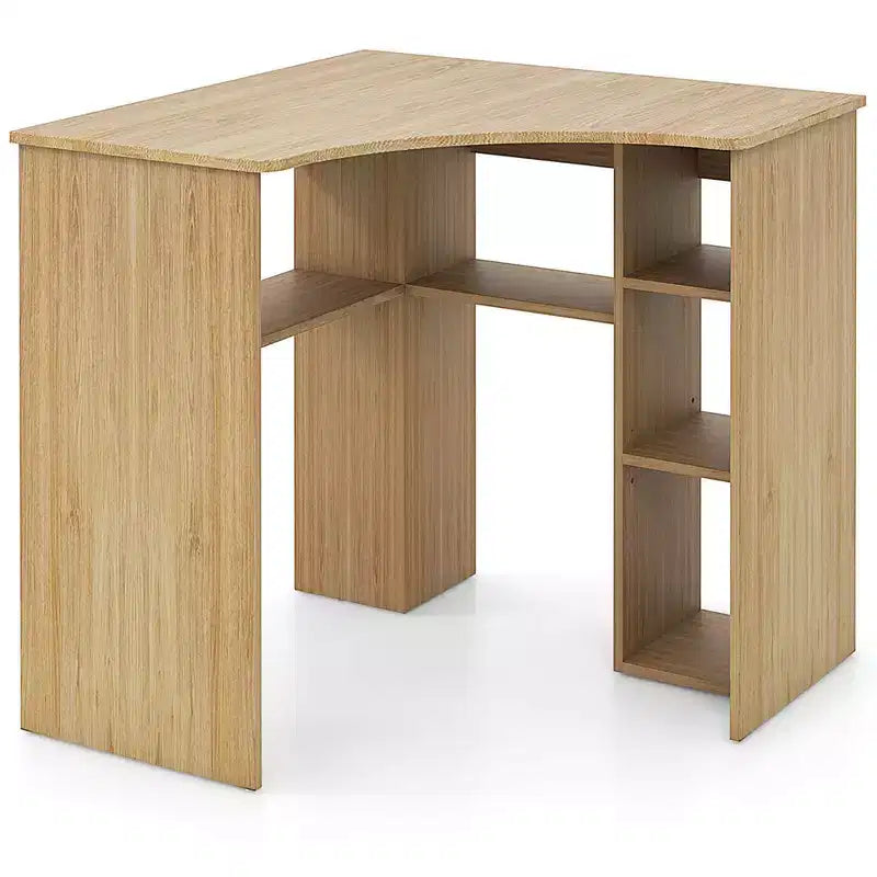 Bureau d'angle Costway avec étagères de rangement, tablette réglable, pour bureau à domicile, couleur naturelle/blanc