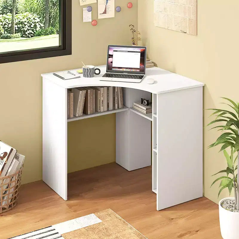 Bureau d'angle Costway avec étagères de rangement, tablette réglable, pour bureau à domicile, couleur naturelle/blanc