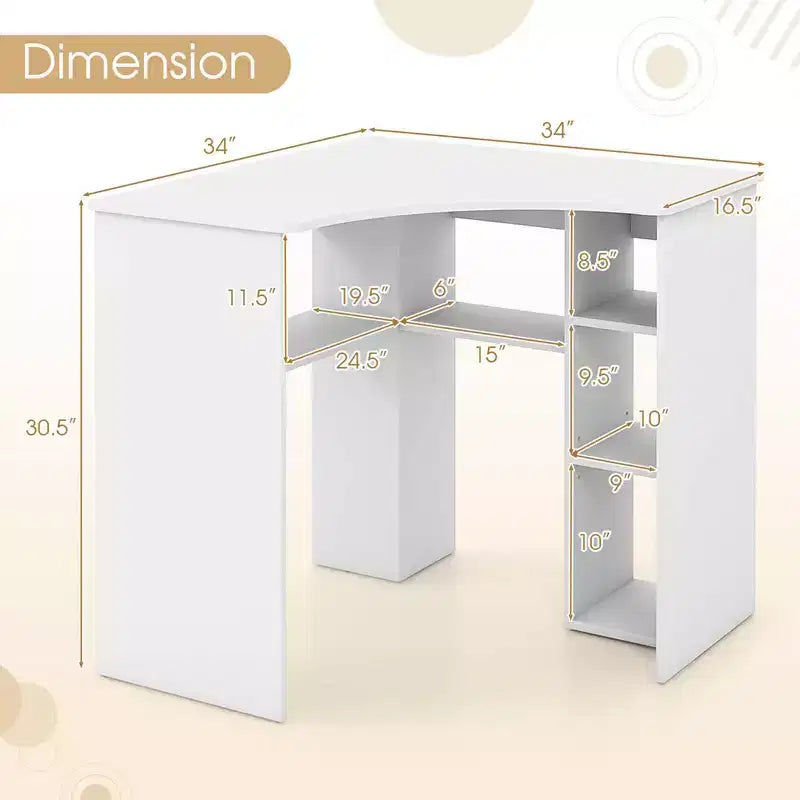 Bureau d'angle Costway avec étagères de rangement, tablette réglable, pour bureau à domicile, couleur naturelle/blanc