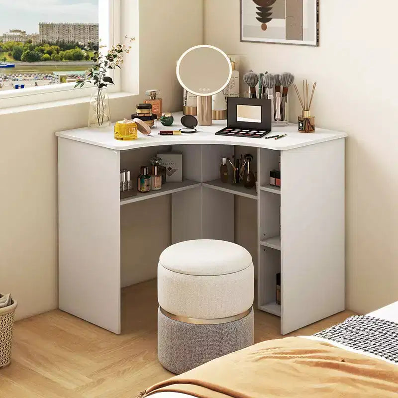 Bureau d'angle Costway avec étagères de rangement, tablette réglable, pour bureau à domicile, couleur naturelle/blanc