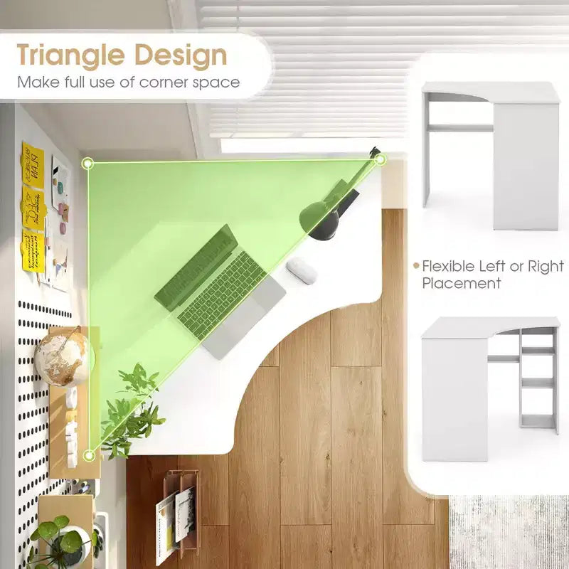 Bureau d'angle Costway avec étagères de rangement, tablette réglable, pour bureau à domicile, couleur naturelle/blanc