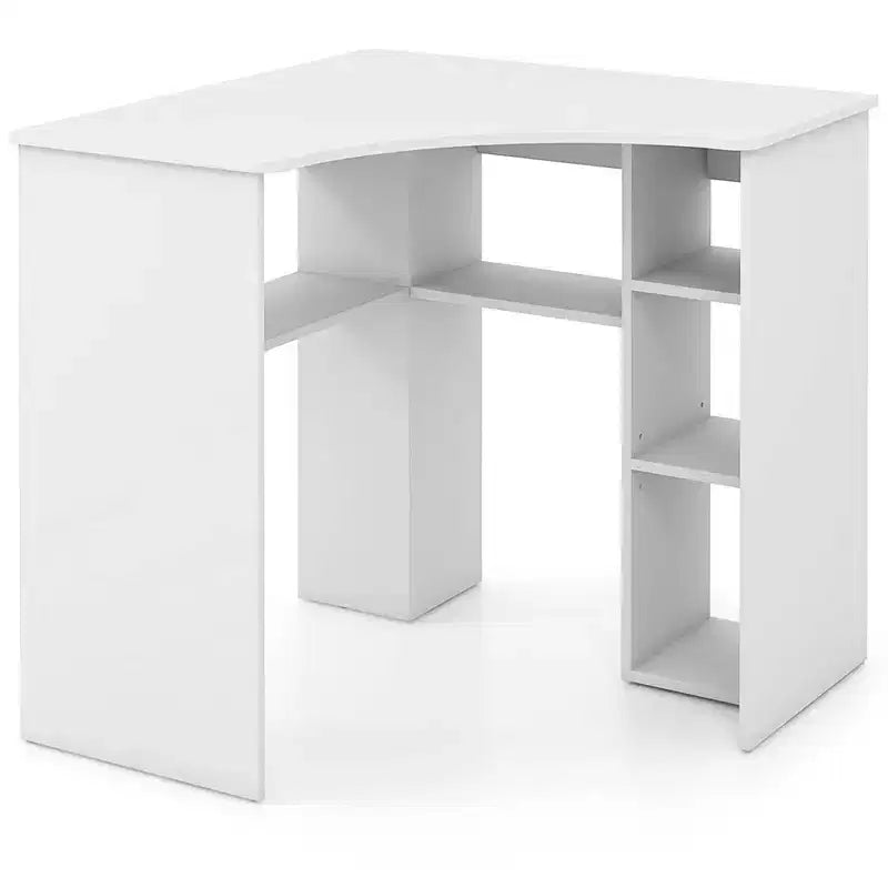 Bureau d'angle Costway avec étagères de rangement, tablette réglable, pour bureau à domicile, couleur naturelle/blanc