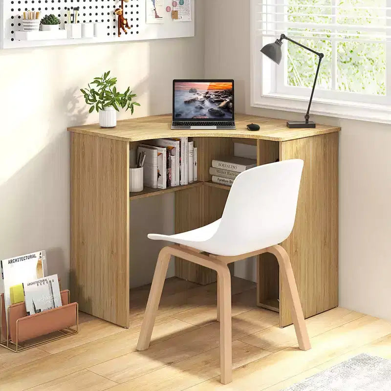 Bureau d'angle Costway avec étagères de rangement, tablette réglable, pour bureau à domicile, couleur naturelle/blanc