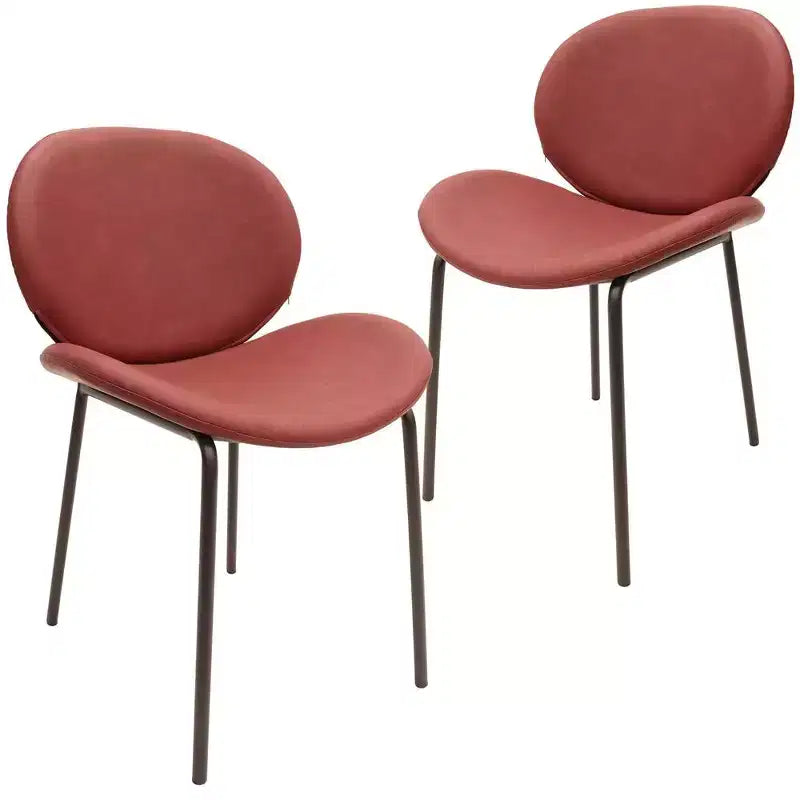 LeisureMod Servos Modern Dining Chair Set of 2  Upholstered PU Leather Seat with Curved Back and Metal Legs, Comfortable Kitchen, Dining Room, Cafe