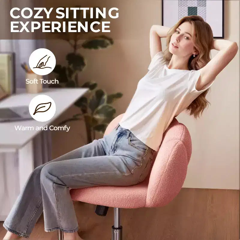 Chaise de coiffeuse Yaheetech rembourrée en bouclette à roulettes