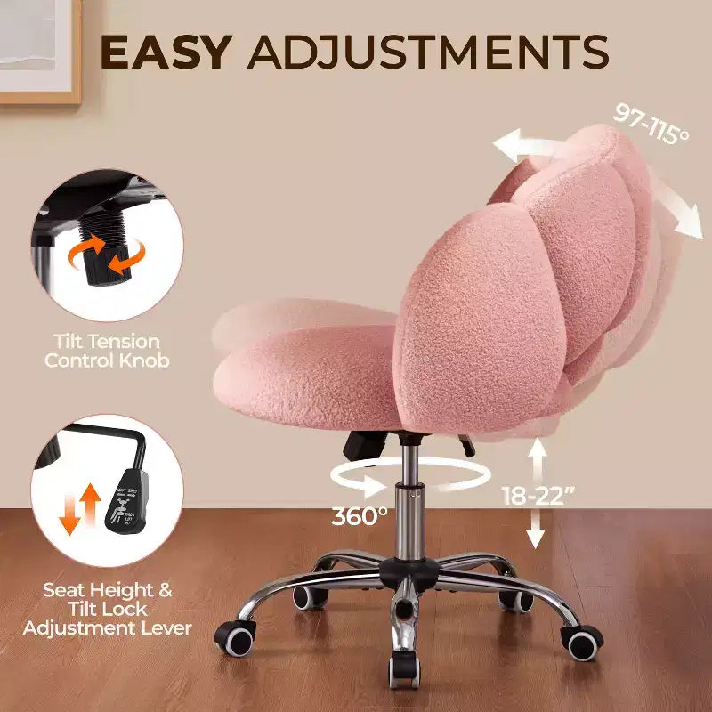 Chaise de coiffeuse Yaheetech rembourrée en bouclette à roulettes