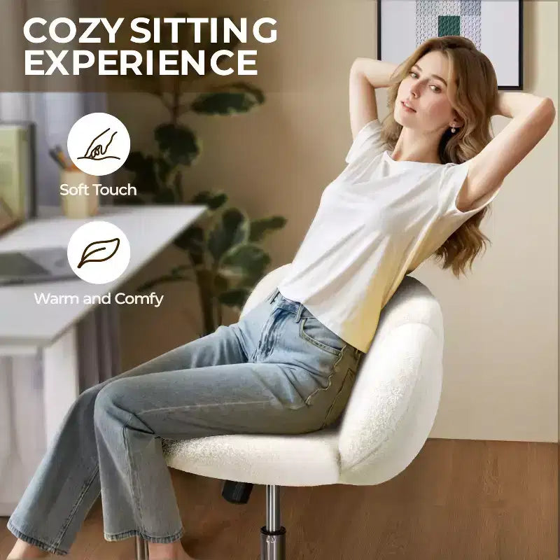 Chaise de coiffeuse Yaheetech rembourrée en bouclette à roulettes