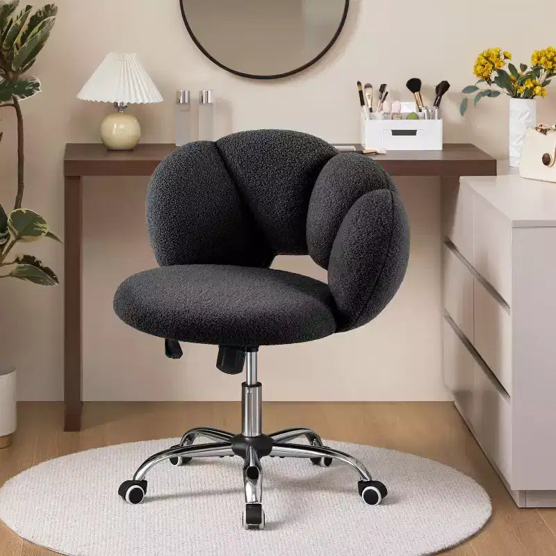 Chaise de coiffeuse Yaheetech rembourrée en bouclette à roulettes