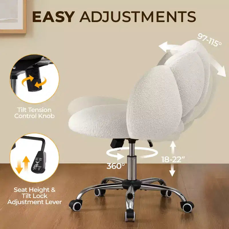 Chaise de coiffeuse Yaheetech rembourrée en bouclette à roulettes