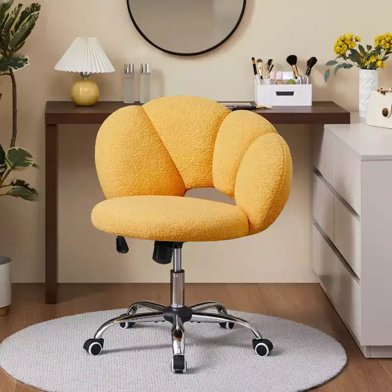 Chaise de coiffeuse Yaheetech rembourrée en bouclette à roulettes