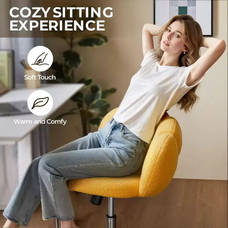 Chaise de coiffeuse Yaheetech rembourrée en bouclette à roulettes