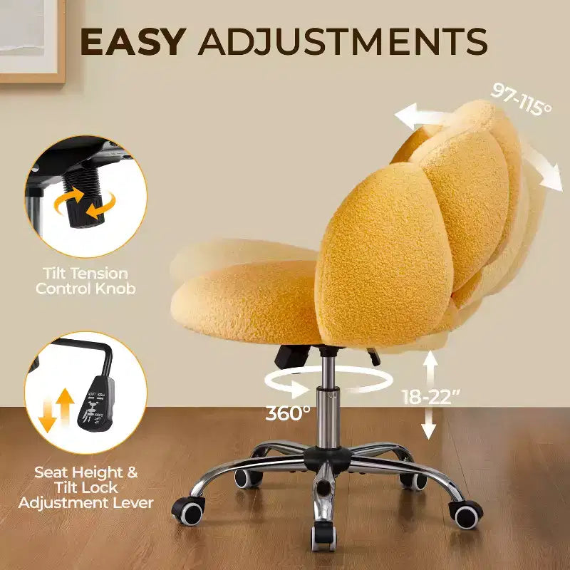 Chaise de coiffeuse Yaheetech rembourrée en bouclette à roulettes