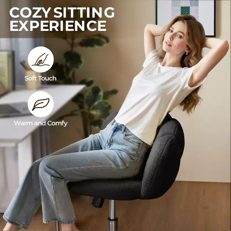 Chaise de coiffeuse Yaheetech rembourrée en bouclette à roulettes