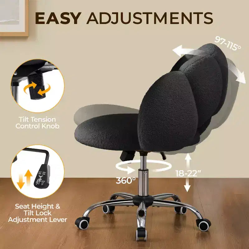 Chaise de coiffeuse Yaheetech rembourrée en bouclette à roulettes
